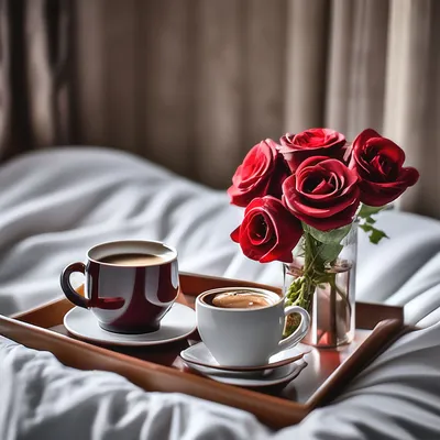 Кофе в постель с розой, утро, …» — создано в Шедевруме