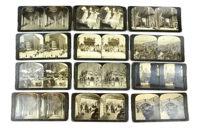Стерео Фотографии (52 шт.) для Стереоскопа + Коробка в виде книг, начало  20-го века, США,