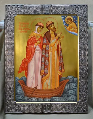 Икона Петра и Февронии в лодке | Мастерская Радонежь