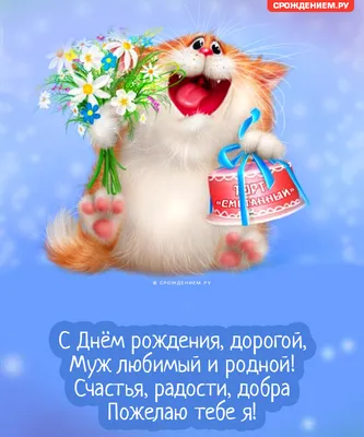 Прикольная открытка Мужу с Днём рождения, с котиком • Аудио от Путина,  голосовые, музыкальные
