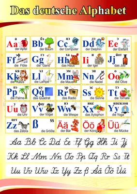 Купить Стенд Немецкий Алфавит с картинками в золотисто-бордовых тонах  530*750мм с доставкой по Беларуси | интернет-магазин Stendy.by