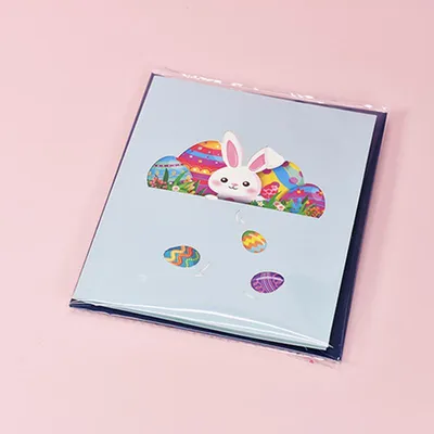 Купить Пасхальные яйца кролика, поздравительные открытки с конвертом, 3d  детская всплывающая открытка ручной работы, подарок на Пасху | Joom