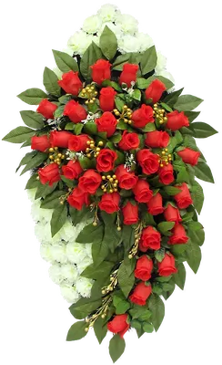 Траурный венок из красных роз и гипсофилы - купить в Москве, цены на ритуальные  венки в похоронном бюро Horonim.ru