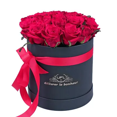 25 красных роз в черной шляпной коробке №49 - заказать в Санкт-Петербурге