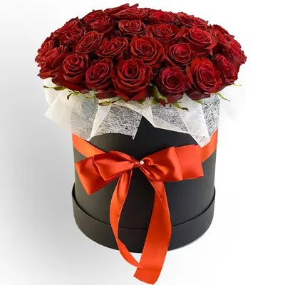 Розовые розы в коробке (S) 31-35 роз - купить в интернет-магазине Rosa Grand