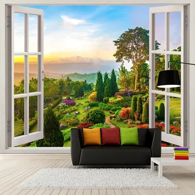 Пользовательские фото обои 3D стереоскопического На Улице Пейзаж окна  фрески Гостиная диван Задний план отделка стен обои | AliExpress
