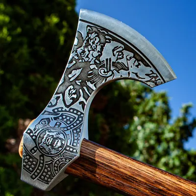 Viking Battle Axe with Engraved Runes - Odin's Treasures