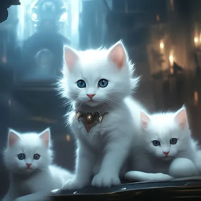 три голубоглазые белые котята на крыльце дома Stock Photo | Adobe Stock