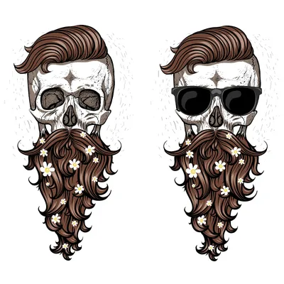 Иллюстрация Череп с бородой в стиле 2d, компьютерная графика,