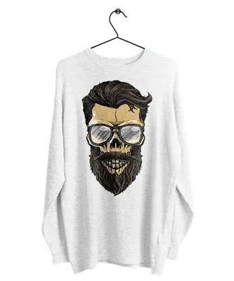 Beardy skull - бородатый череп мужская футболка с коротким рукавом (цвет:  серый меланж) | Все футболки интернет магазин футболок. Дизайнерские  футболки, футболки The Mountain, Yakuza, Liquid Blue