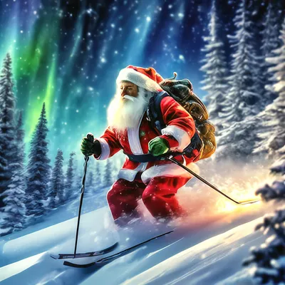 Дед мороз на лыжах картинки обои