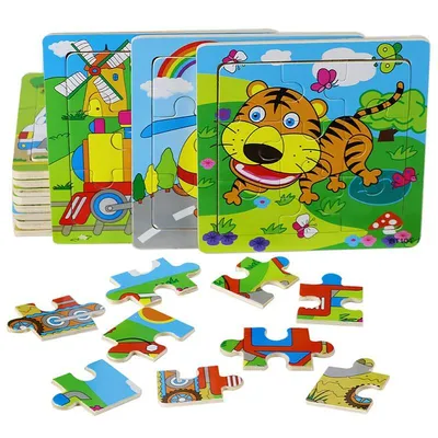 Деревянные детские головоломки в 4 стилях, игрушки для раннего обучения,  деревянные 9 шт., головоломки с мультяшными животными, хит продаж – лучшие  товары в онлайн-магазине Джум Гик