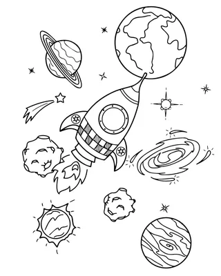 Космос — раскраска для детей. Распечатать бесплатно.