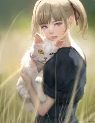 Девушка и кот картинки обои