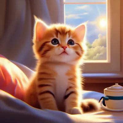 Доброе утро котенок» — создано в Шедевруме