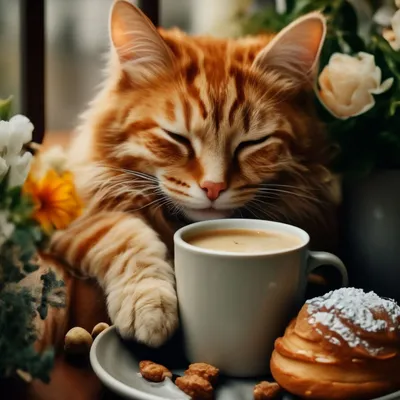Самое доброе утро! Кот спит, кофе …» — создано в Шедевруме