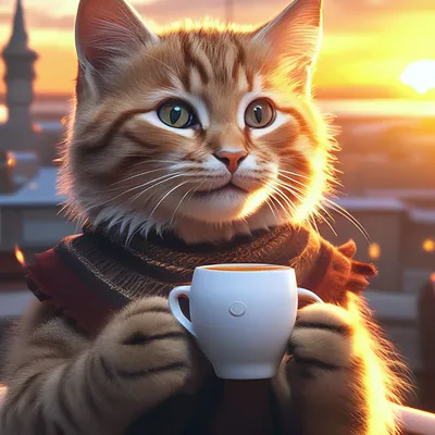 🦾remix) Доброе утро ☀️ Котик с …» — создано в Шедевруме