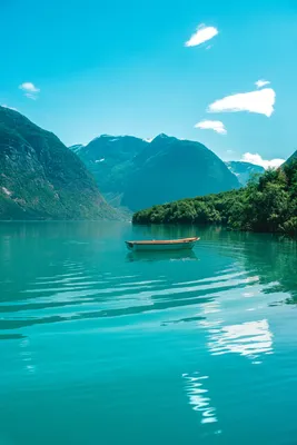 Mobile wallpaper: Nature, Horizon, Boat, Water, Mountains, Lake, 136417  download the picture for free.