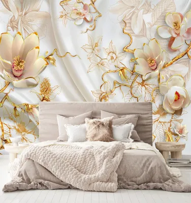 Флизелиновые фотообои спальня 206x275 см Нарисованные розовые орхидеи  (1279VEA)+клей купить по цене 1350,00 грн
