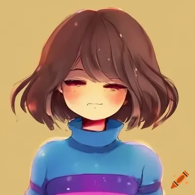 Frisk undertale female wearing blue shirt with yellow stripes and yellow  overall closed eyes brown hair anime style galaxy hd 4k uwu cute kawaii  smiling on Craiyon