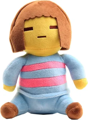 Frisk undertale female blue shirt with yellow stripes and yellow overall  closed eyes brown hair anime style galaxy hd 4k on Craiyon