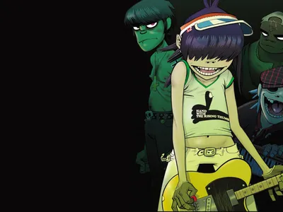 Gorillaz в темном туннеле с надписью - обои на рабочий стол