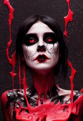 Мистическая красивая вымышленная готическая женщина в крови красная краска  на лице женщины | Премиум Фото