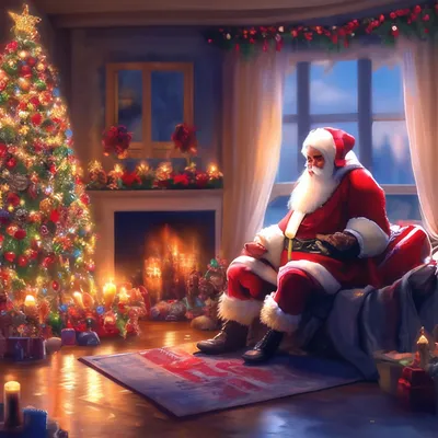 Тусклый свет, Новый год, Дед Мороз…» — создано в Шедевруме
