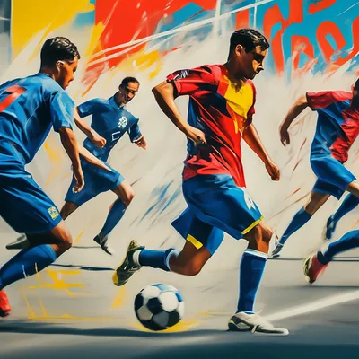 Футболисты играют в футбол с мячом…» — создано в Шедевруме