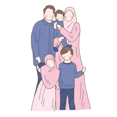 иллюстрация счастливой мусульманской семьи PNG , счастливая семья,  мусульманская семья, семейная иллюстрация PNG картинки и пнг PSD рисунок  для бесплатной загрузки