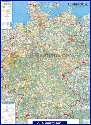 Германия туристическая карта - Туристическая карта Германии с городами  (Западная Европа - Европа)