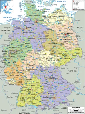 Политическая карта Германии. Масштаб 1 : 4,800000.