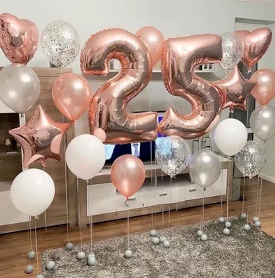 Композиция из шаров с гелием на день рождения 25 лет – «Золотистое небо» —  купить в Москве по выгодной цене