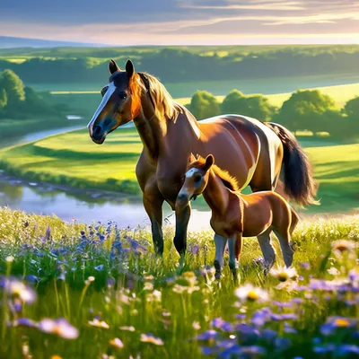 Умиротворяющий пейзаж, лошадь с …» — создано в Шедевруме