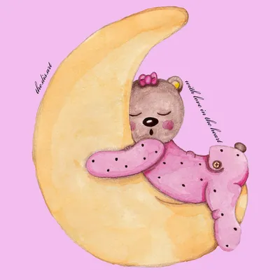 Иллюстрация Спящий мишка на луне в стиле персонажи |