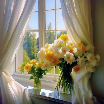Вид из комнаты: открытое окно, …» — создано в Шедевруме