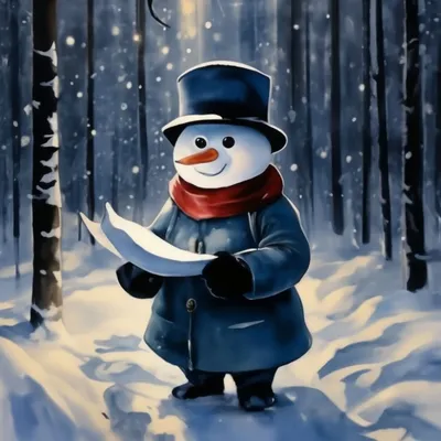 Рисунок акварелью, снеговик почтовик …» — создано в Шедевруме