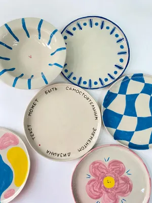 Набор из 4 тарелок \"Синичка\" с вертикальным бортиком — Agami Ceramics