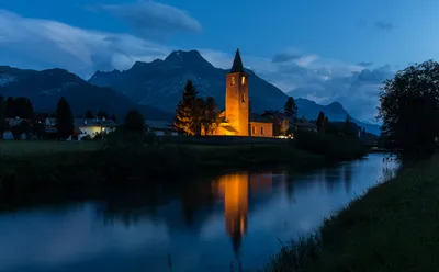 Desktop Hintergrundbilder Schweiz Sils Gebirge Nacht Fluss 5000x3100