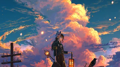 Download wallpaper the sky, clouds, night, anime, section art in resolution  1366x768