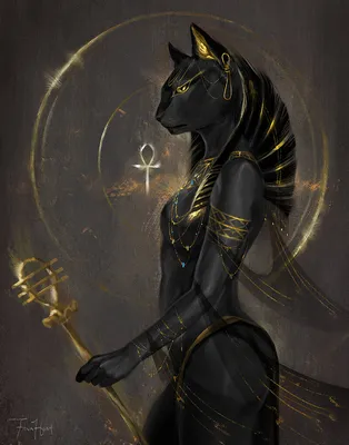 Artwork of bastet, the goddess of home and fertility, with a kitten on  Craiyon
