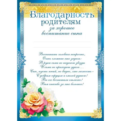 Благодарность родителям за активное участие в жизни класса (0-559) - купить  в Москве недорого: грамоты родителям в интернет-магазине С-5.ru