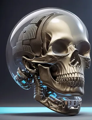 Мультяшный киберпанк череп в 3D» — создано в Шедевруме