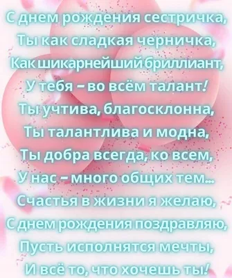 Картинка для поздравления с Днём Рождения сестре от сестры - С любовью,  Mine-Chips.ru