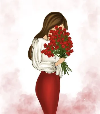 Девушка с розами со спины - красивые фото
