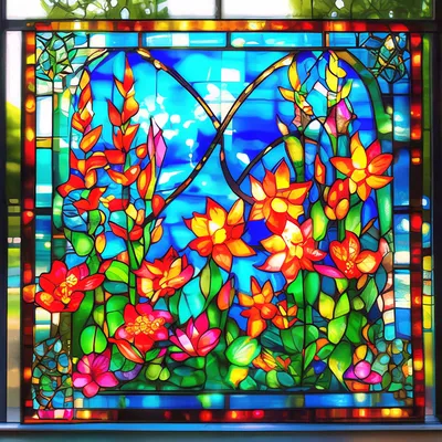 Стеклянный витраж, с цветами, пейзаж…» — создано в Шедевруме
