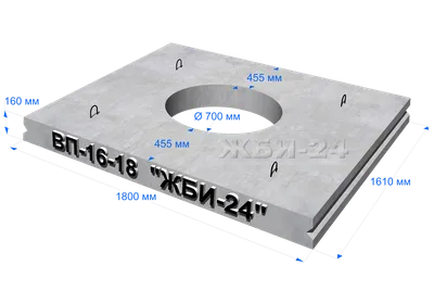 Плита перекрытия каналов и камер ВП-16-18 с центральным отверстием |  «ЖБИ-24»