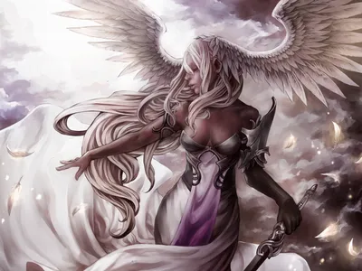 fallen angel, dark, paladin, androgynous, fantasy, armor, colorf... -  Arthub.ai