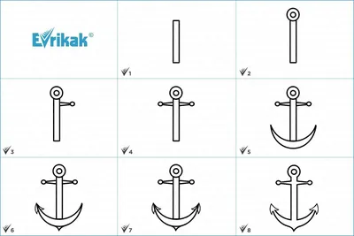 Якорь в нарисованных картинках для детей. Простые срисовки.
