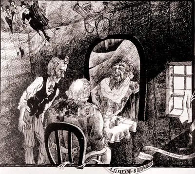 иллюстрация к произведениям А.П.Чехова \"В цирюльне\" - Изобразительное  искусство - Карандаш, ручка, фломастер.